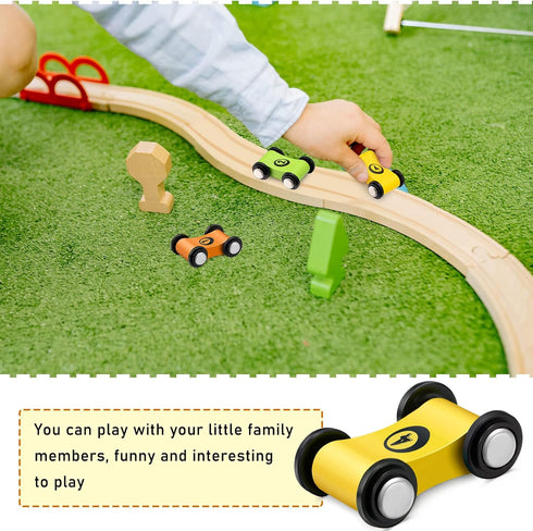 4 Pieces Wooden Car Ramp Race Track Toys for Ages 1-3, Mini Cars Play Set