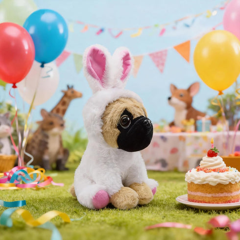 BABOLI 10 Inches Cuddly Little Pug Stuffed Animals Soft Toys with Adorable Bunny-Style Costumes Super Cute Puppy Dog