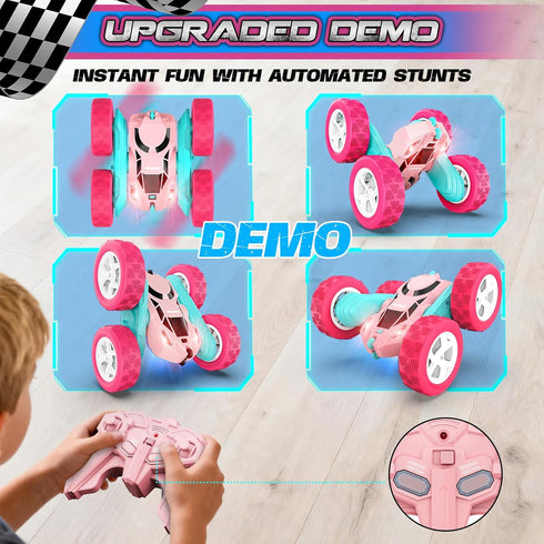 2.4 360 6 7 8 9 10 11 12 cosone RC Cars, Pink Remote Control Car for Girls, GHZ Double Sided RC Stunt Car Rotating