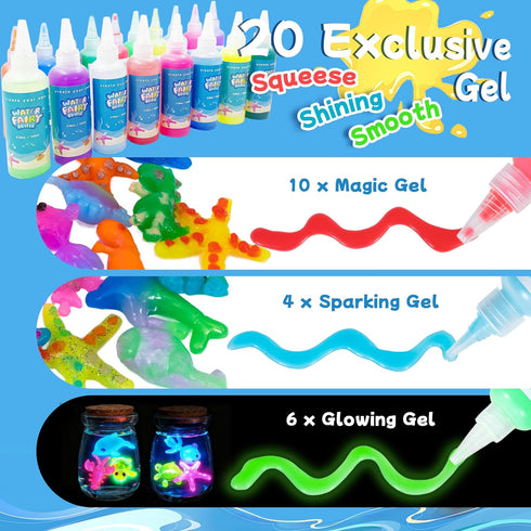 116PCS Set 18 100ml 150+ Magic Glow-in-The-Dark Gel Water Fairy Toy, Aqua DIY Elf with Shape Molds, Gels, Water Squishy