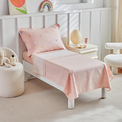 Set Girls,4 Sets,Pink Set,Includes DuShow Cotton Toddler Bedding for Piece Toddler Bed Star Pattern Kids Comforter