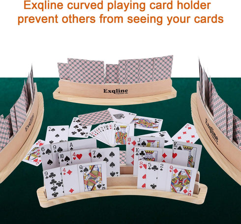 Set 2 13.8 1.9 2.4 Inch Exqline Curved Wooden Playing Card Holder Tray Rack Organizer of Solid Card Holder for Kids