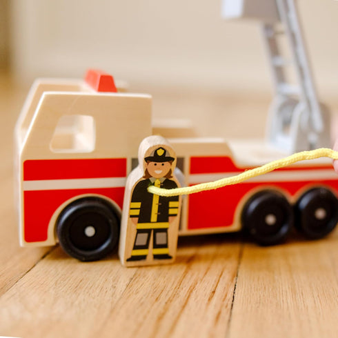 Melissa & Doug Wooden Fire Truck with 3 Firefighter Play Figures, Fire Truck Toys for Kids, Classic Wooden Toys