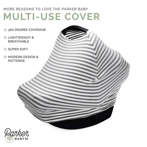 Parker Baby 4 in 1 Car Seat Cover, Stretchy Canopy, Nursing Cover, Grocery Cart Cover, Cherry