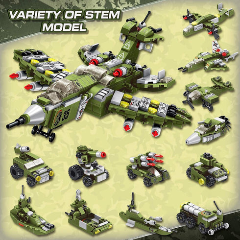 STEM Building Block Toys, 576PCS Military Engineering Bricks Toy, 25-in-1 Army Destroyer Tank Playset for Kids