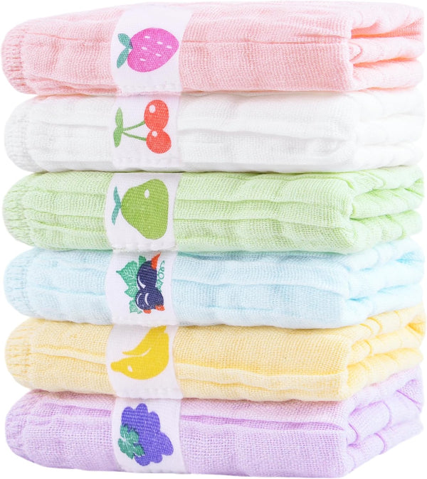 6 Pack Muslin Baby Washcloths 100% Cotton Ultra Soft and Absorbent Gentle