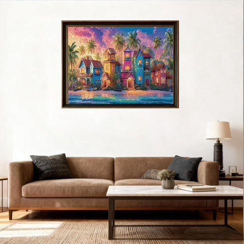 Xovnio 500 Summer Beach Puzzles for Adults Piece, Panoramic Cottage Seaside Romantic Art Jigsaw Puzzle, Beach Ocean