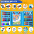 All in One Art Supplies Set with Trifold Easel, Drawing Kit, Coloring Book, Paper, Cutting, Origami Kit, Blue