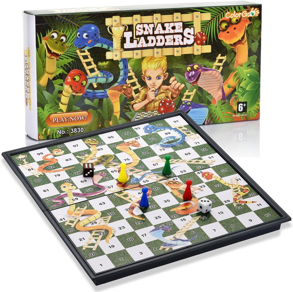 Magnetic Snakes and Ladders Board Game Set, Folding Travel Game for Kids and Adults