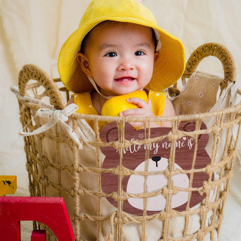 SAVITA 5.9 Inch Wooden Baby Announcement Plaque, Bear Shape New Baby Welcome Sign Hello World Newborn Sign for Hospital