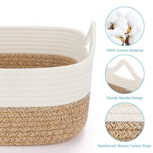 ABenkle Cotton Woven Rope Storage Basket, Decorative Cube Toy Bin with Handle for Dog Cat, Nursery Organizing, Empty