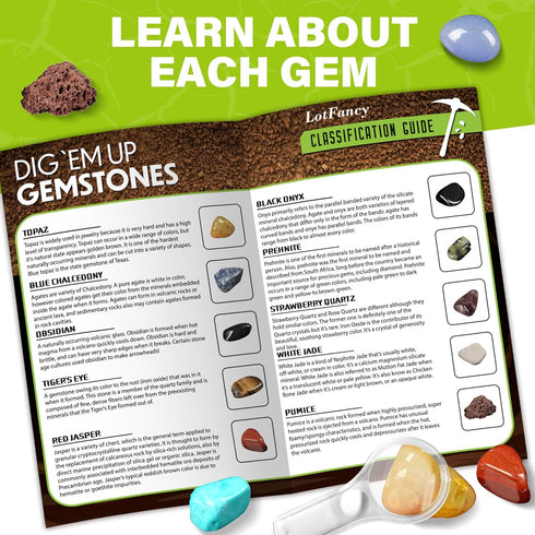 LotFancy Gemstone Dig Kit, Excavate 20 Real Gems, Science Kit for Kids Age 8-12, Educational Toy with Mining Tools