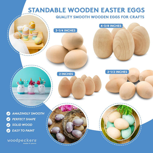 Pack 50 2 Inch Fake Eggs to Paint, of Smooth Standable Wooden Eggs for Crafts, Wooden Easter Egg Decor, Wood Chicken