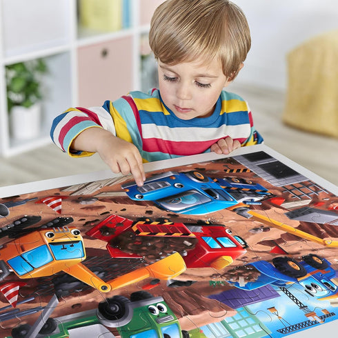 Puzzles,48 3-5,Children 4-8 Jumbo Floor Puzzle for Kids,Construction Site Jigsaw Large Piece Construction Vehicle
