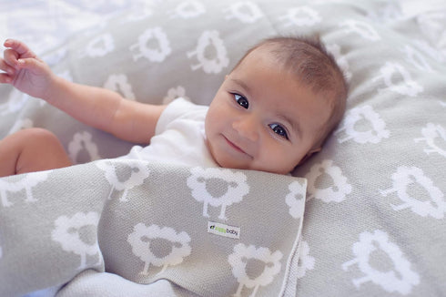 Premium Organic Cotton Baby Blanket, Knitted Sheep Design, Super Soft Multi Use