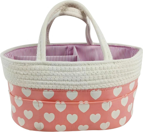 Pink Diaper Caddy Organizer for Baby Girl-Large Portable Diaper Caddy Basket for