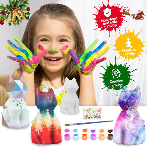 HAPMARS Paint Your Own Cat Lamp Kit - 2pcs DIY Geometric Cat Art Craft Painting Kits for Kids Ages 4-12