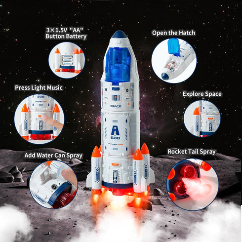 3-5 Wbzle Rocket Ship, Space Shuttle Astronaut & Space Adventure Toys,Science Educational Rocket Toys for Kids