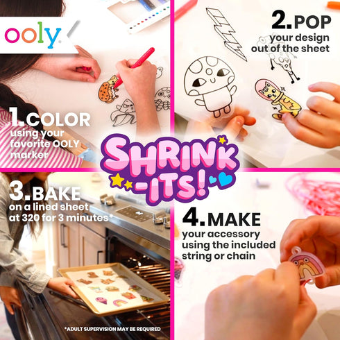 Ooly Shrink-Its! 28 PC DIY Shrinking Art Kit with 20 Plastic Pre Cut Charms, No Mess Art for Kids, Ideal Party Favor