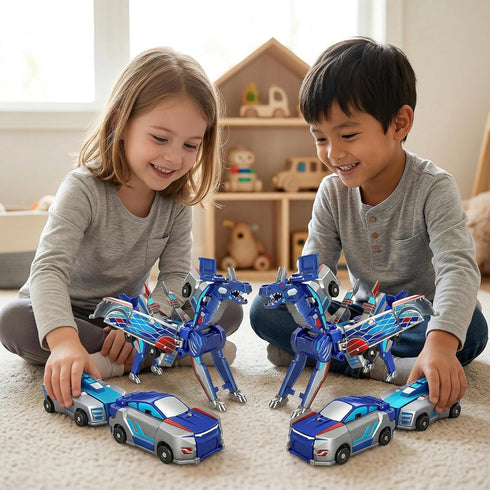2-in-1 3-12 2 Collision Transforming Dinosaur Car Toy, Magnetic Cars Convert to Dinosaur Robot, Crash-Activated