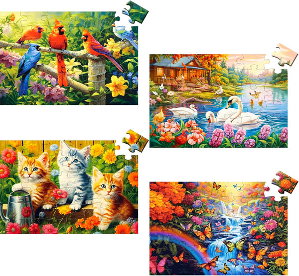 4 Packs 36 Large Piece Puzzles for Seniors, Dementia Puzzles, Alzheimer's Cognitive Games with 4 Storage Bags