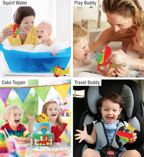 DolliBu Bi Plane Bath Buddy Squirter, Floating Bi-plane Rubber Bath Toy for Fun Water Squirting Bathtime Play.