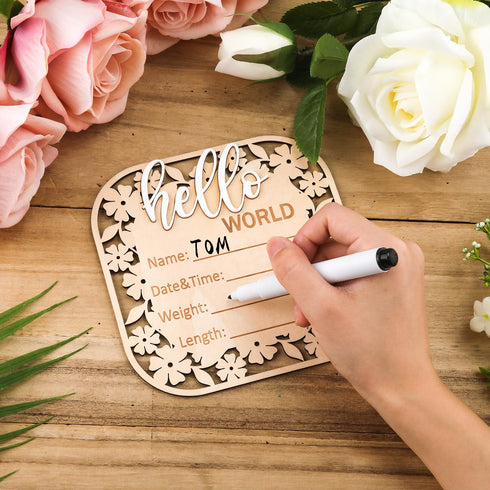 NQEUEPN Wooden Baby Announcement Sign, Hello World Newborn Sign Newborn Sign Board Newborn Announcement Sign Baby Birth