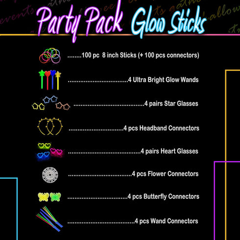 248 PCS Glow Sticks Party Pack, 100 Pcs 8 Inch Glow Sticks, 6 Glow Sticks Wands for Parties