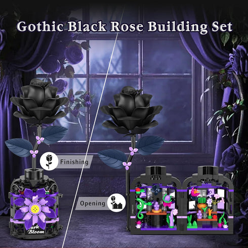 Sets 359 Alagoo Gothic Black Roses Building Blocks Kit, Mysterious Dark Bloom with Vase Toy Building for Boys Girls