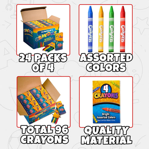 96 24 Packs) 4 Pack, Bedwina Bulk Crayons - Crayons - (Box of - - Per Premium Bright Colors for Kids and Toddlers