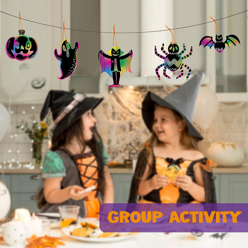JOYIN 72 Pcs Halloween Rainbow Scratch Art Crafts - Halloween Party Favors, Scratch Off Paper with 18 Designs for Kids
