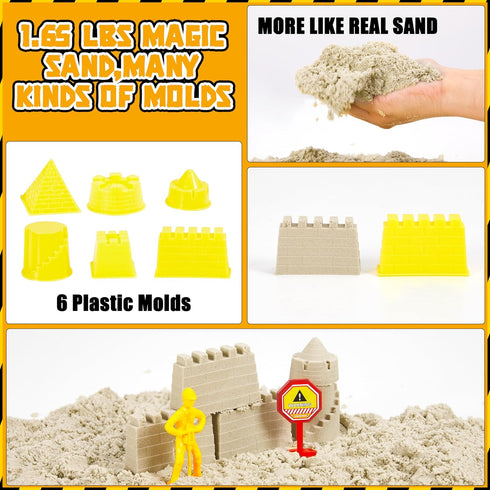 Construction Sensory Bin - Tractor Sand Playset with Toy Truck, Play Sand and Signs, Sand Art Kit for Kids Ages 3 and Up