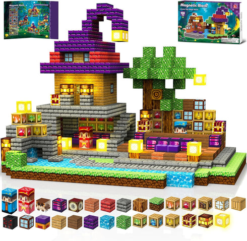 150pcs Magnetic Blocks - Magnetic School Castle Set with Light Up Blocks