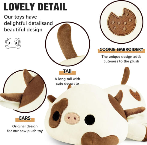 Onsoyours Cute Cow Plushie, 12" Soft Cookies Cow Squishy Plush Animal Toy Pillow for Kids