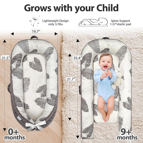 Meindoovm Infant Support Cushion | Organic Cotton Infant Support Cushion | Reversible, Adjustable & Portable Floor