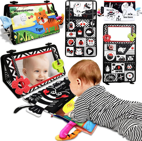 Autumety Tummy Time Mirror Newborn Toys: Black and White Infant Tummy Time Toys