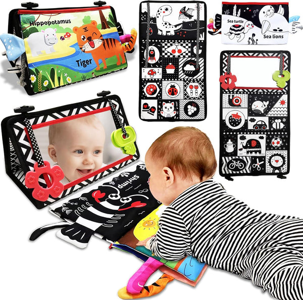 Autumety Tummy Time Mirror Newborn Toys: Black and White Infant Tummy Time Toys