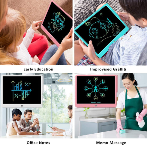 FLUESTON 15 Inch LCD Writing Tablet - Colorful Doodle Board for Kids 3-8, Educational Learning Travel Birthday Gift,