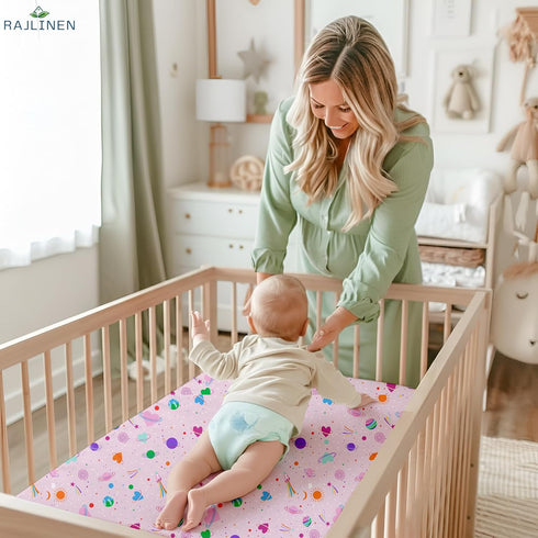 Pack 2, 52x28x8 Inches Rajlinen Crib Fitted Sheet of Microfiber Baby Sheets for Standard Crib and Toddler Mattress