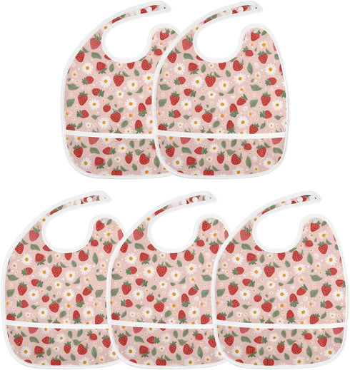 IHCVHQX 1 Pack Baby Feeding Bibs for Boys Girls Strawberries and Daisies Button Newborn Infant Bibs Teething Bib