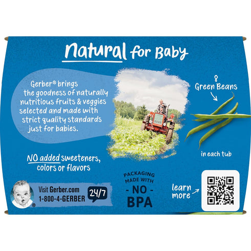 Gerber 1st Foods Baby Food, Green Bean Puree, Natural & Non-GMO, 2 Ounce Tubs, 2-Pack (Pack of 8)