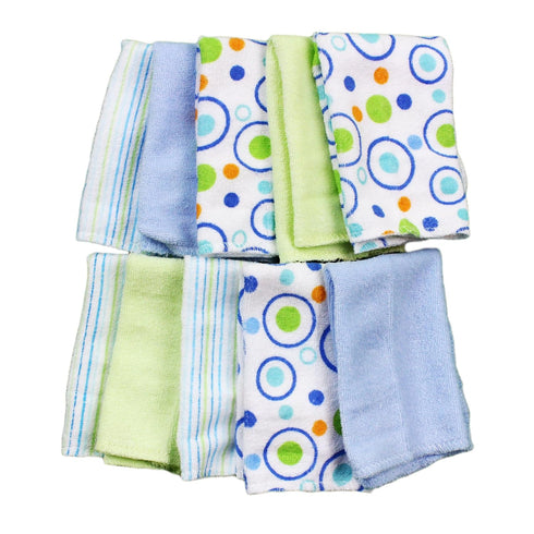Spasilk Soft Terry Washcloth Wipes Set for Newborns, Pack of 10, Blue Circles