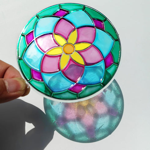 Ayhuhra 30 Sets Summer Mandala Suncatchers Craft Kits Stained Glass DIY Window Paint Art Flower Suncatcher Kits