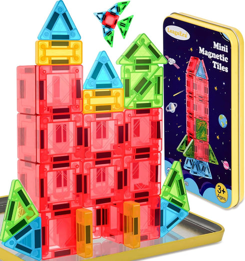 LeagoEra Magnetic Tiles Magnetic Blocks Building Toy: Portable Mini Magnetic Tiles Travel Set