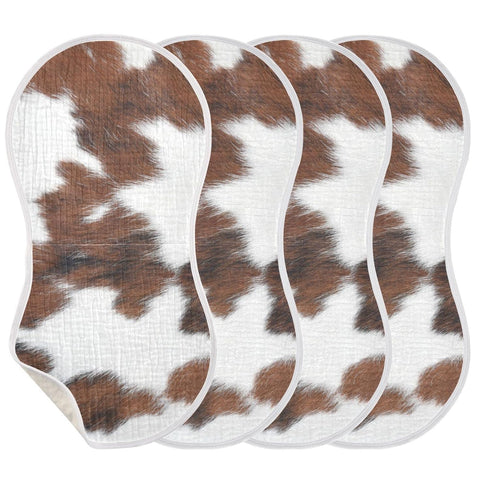 WELLDAY Set 1, 22 11 Inch Muslin Baby Burp Cloths of Soft Absorbent White Brown Print Cow Muslin Washcloths, Bibs, Face