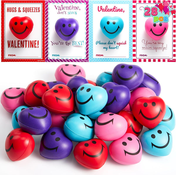 JOYIN 28 Packs Heart Shape Stress Ball with Cards Stress Relief Fidget
