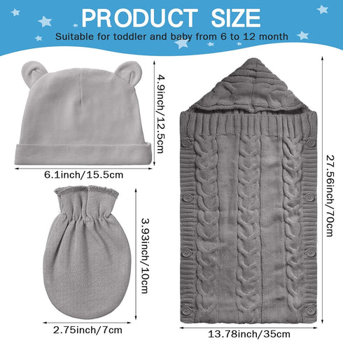 Zhanmai Winter Gray Knit Sleeping Bag Blanket with Hat & Mittens