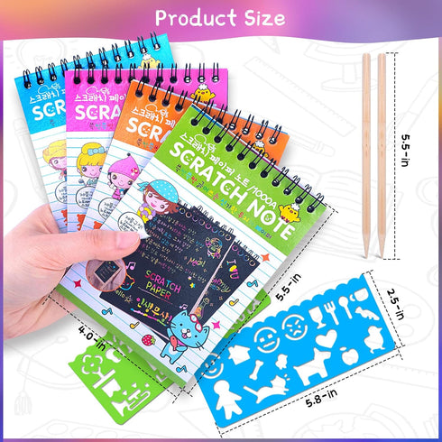 POKONBOY 24 Pack Rainbow Scratch Paper Arts Notebooks, Scratch Note Pads for Kids Rainbow Party Favors Coloring Books for Girls Boys Art Party Supplies by POKONBOY