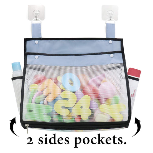 Bath Toy Organizer, Extra Large Opening Bathroom Toy Holder, Multiple Ways to Hang, Bottom Zipper Storage Bag