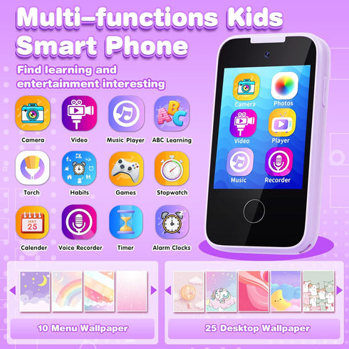 Kids Phone Toys for 3-8 Year Old Girls - Touchscreen Toddler Phone with Camera, MP3 Player, Games, Habit Tracker